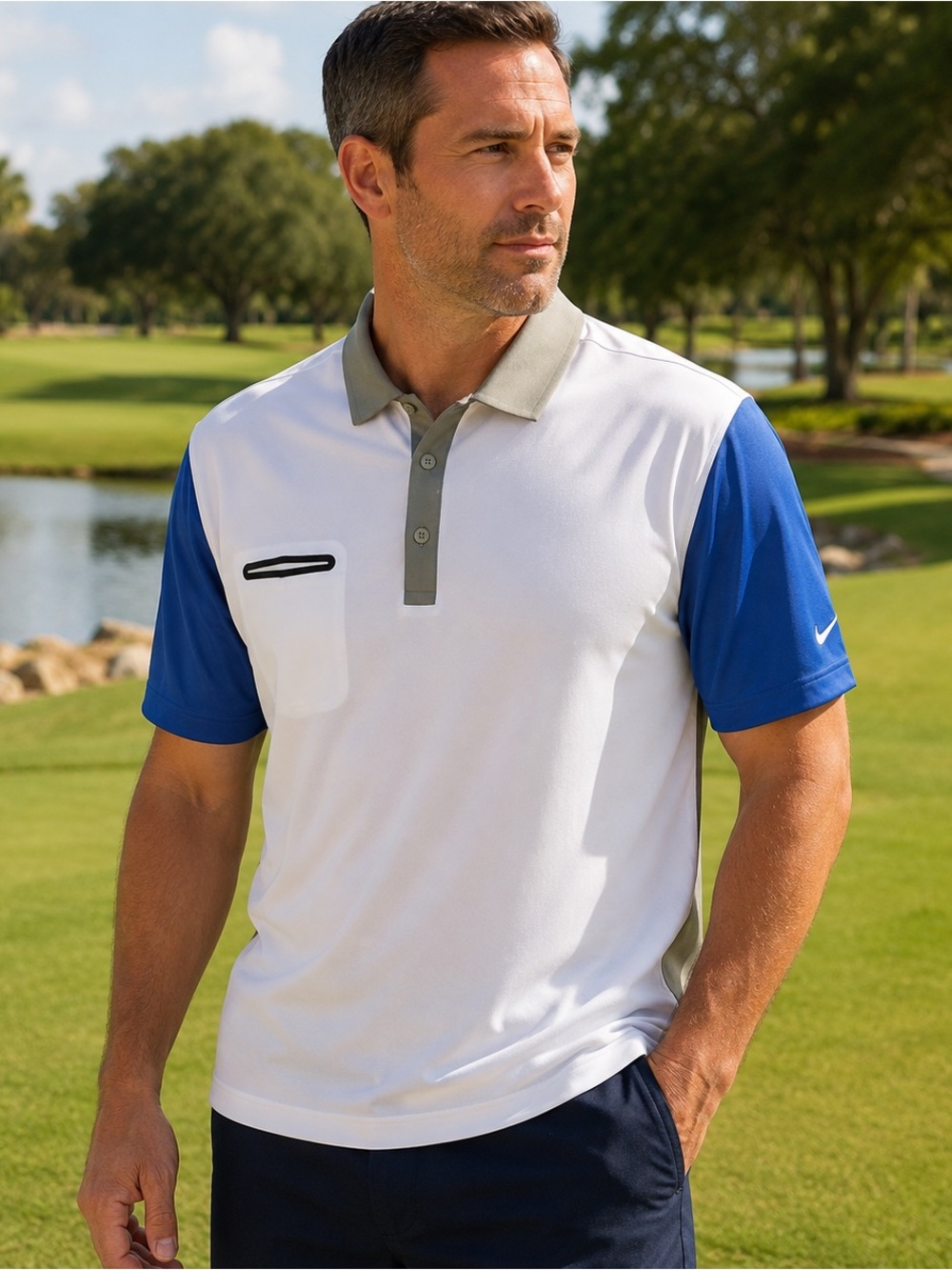 Nike Golf Tour Performance Dri-FIT Polo Men’s XL White Blue Gray Colorblock